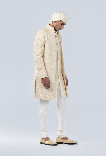 CHAMPAGNE HAND EMBROIDERED OPEN SHERWANI - Kilachand Retail Private Limited