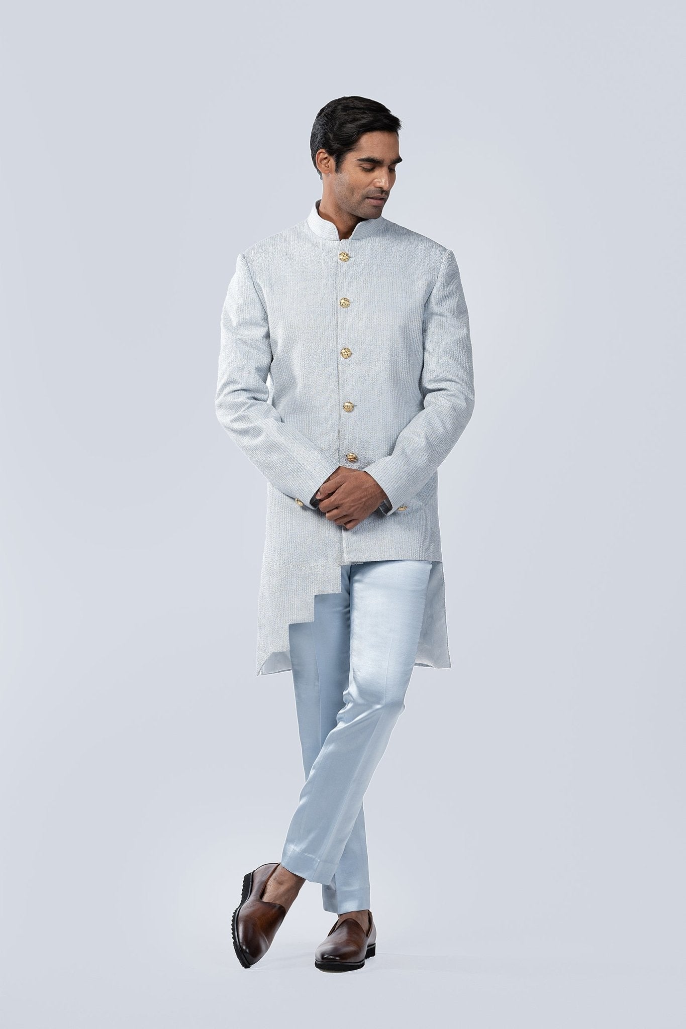 FROZEN BLUE EMBROIDERED FUSION JACKET - Kilachand Retail Private Limited