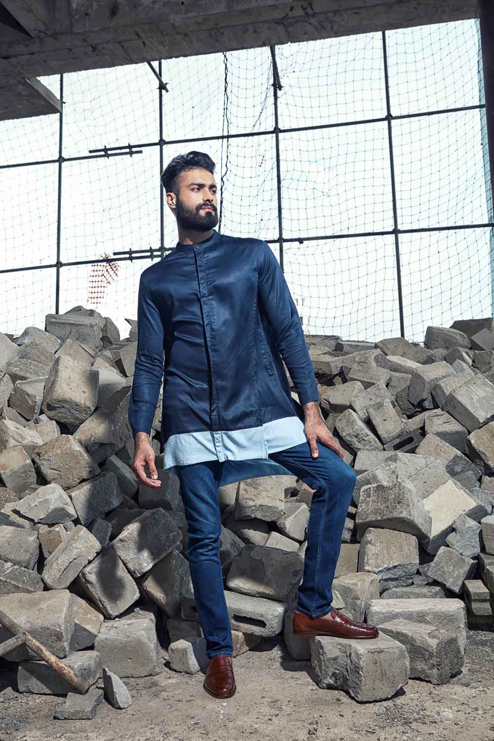 INDIGO ASYMMETRICAL KURTA - Arjun Kilachand