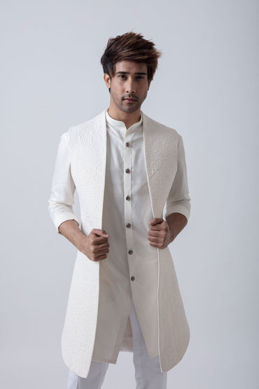 IVORY HIGH NECK QUILTED CAPE - Arjun Kilachand