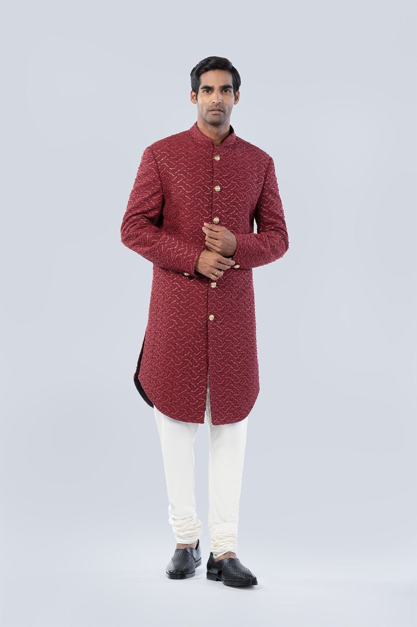 MAROON HAND EMBROIDERED SHERWANI - Kilachand Retail Private Limited