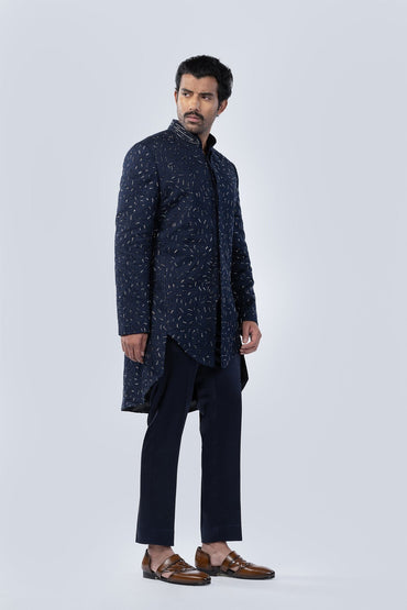 NAVY BLUE EMBROIDERED FUSION JACKET - Kilachand Retail Private Limited
